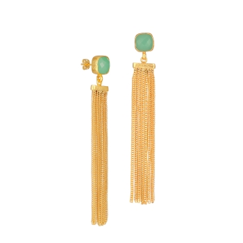 Earring made from brass, goldplated, aquachalcedony